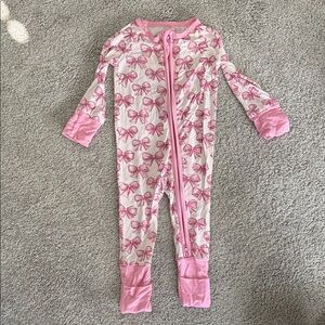 Charming Pink Bow Kids Footie Pajamas